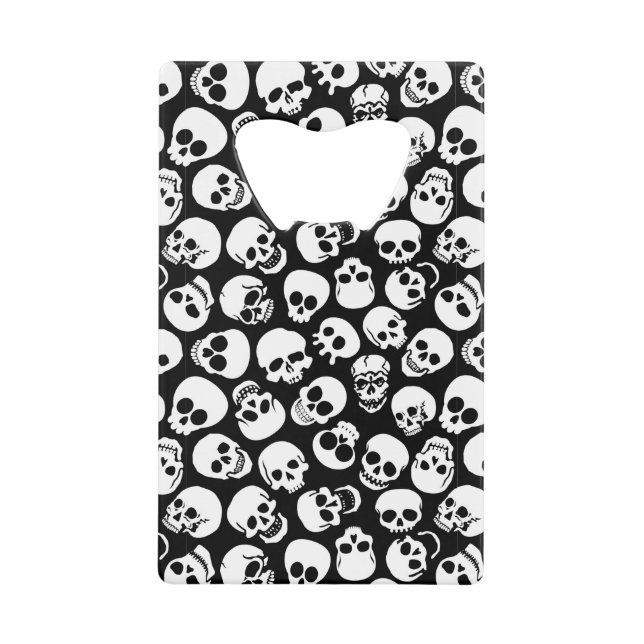 Skulls in Black Background Pattern Credit Card Bottle Opener (Front)