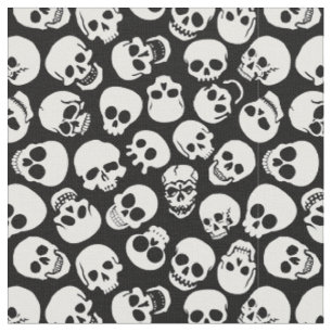 Skulls in Black Background Pattern Fabric