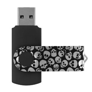 Skulls in Black Background Pattern Flash Drive