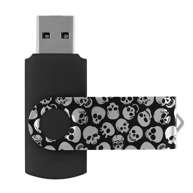 Skulls in Black Background Pattern Flash Drive (Opened)