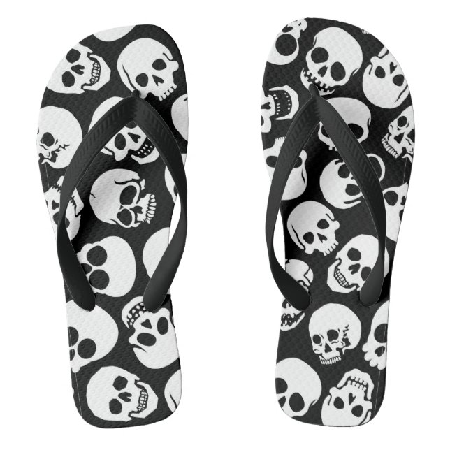 Skulls in Black Background Pattern Flip Flops (Footbed)