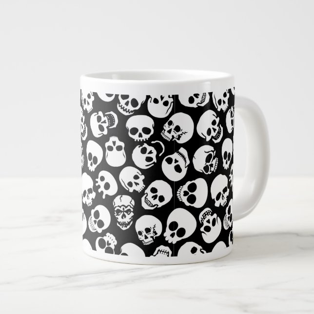 Skulls in Black Background Pattern Giant Coffee Mug (Front Right)
