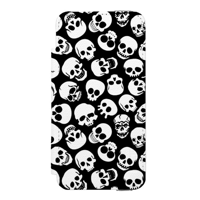 Skulls in Black Background Pattern Incipio iPhone Wallet Case (Folio Front)
