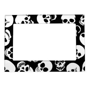 Skulls in Black Background Pattern Magnetic Picture Frame