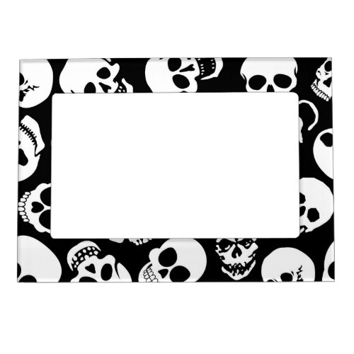 Skulls in Black Background Pattern Magnetic Picture Frame