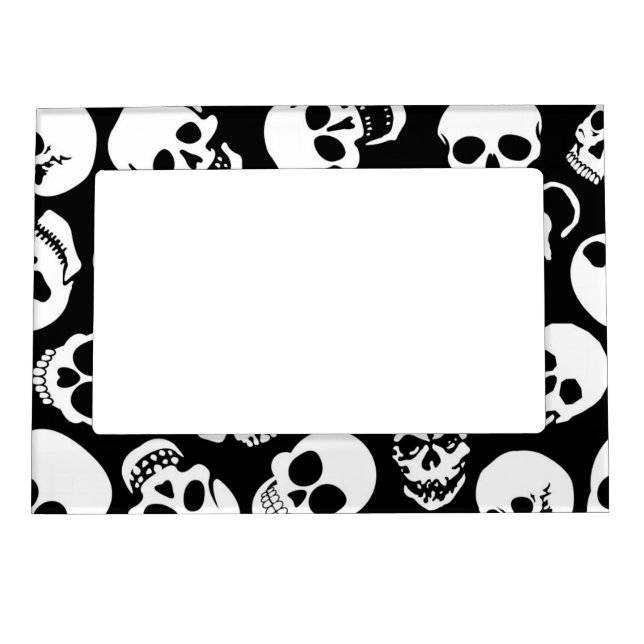 Skulls in Black Background Pattern Magnetic Picture Frame (Front)