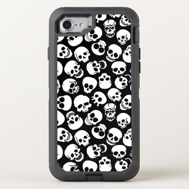 Skulls in Black Background Pattern Otterbox iPhone Case (Back)