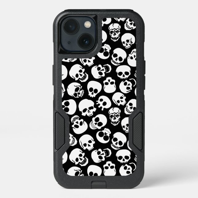Skulls in Black Background Pattern Otterbox iPhone Case (Back)