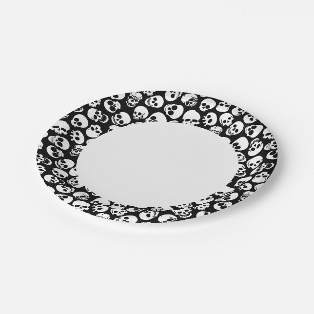 Skulls in Black Background Pattern Paper Plates (Angled)