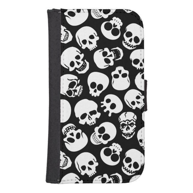 Skulls in Black Background Pattern Samsung Galaxy Wallet Case (Front)