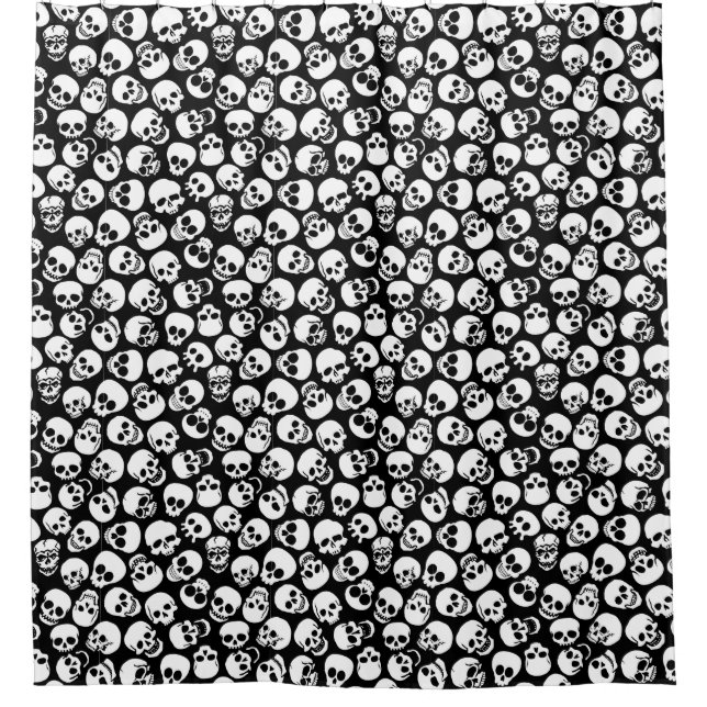 Skulls in Black Background Pattern Shower Curtain (Front)
