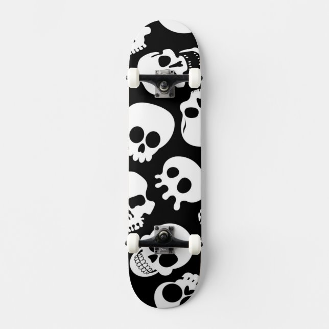 Skulls in Black Background Pattern Skateboard (Front)