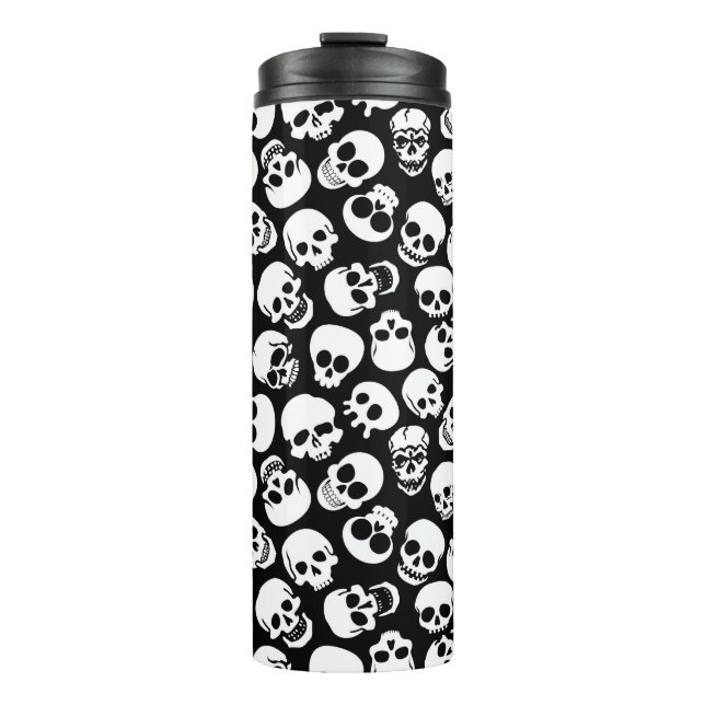 Skulls in Black Background Pattern Thermal Tumbler (Front)