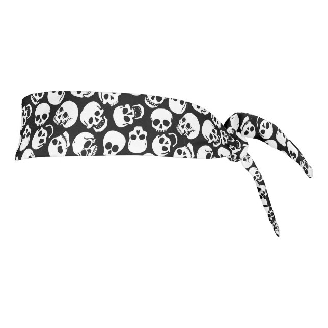 Skulls in Black Background Pattern Tie Headband (Rotate 90)