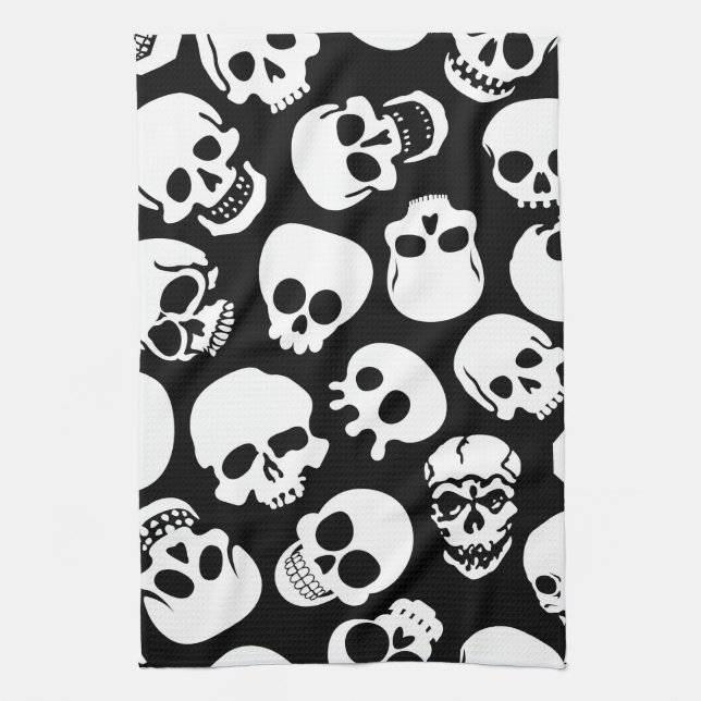 Skulls in Black Background Pattern Towel (Vertical)
