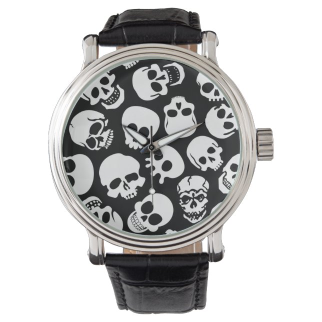 Skulls in Black Background Pattern Watch (Front)