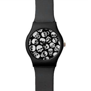 Skulls in Black Background Pattern Watch
