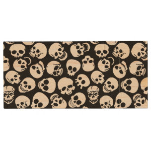 Skulls in Black Background Pattern Wood USB Flash Drive