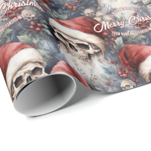 Skulls in Santa Hats Gothic Christmas Wrapping Paper