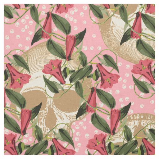 Skulls In The Garden (Pink) Fabric
