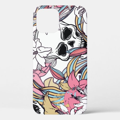 Skulls Lily Flowers Boho Vintage iPhone 12 Case