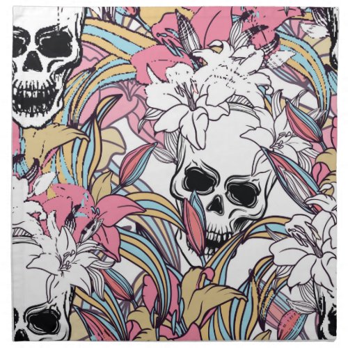 Skulls Lily Flowers Boho Vintage Cloth Napkin