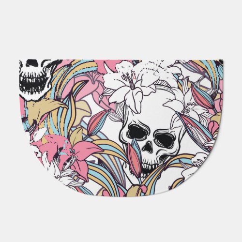 Skulls Lily Flowers Boho Vintage Doormat