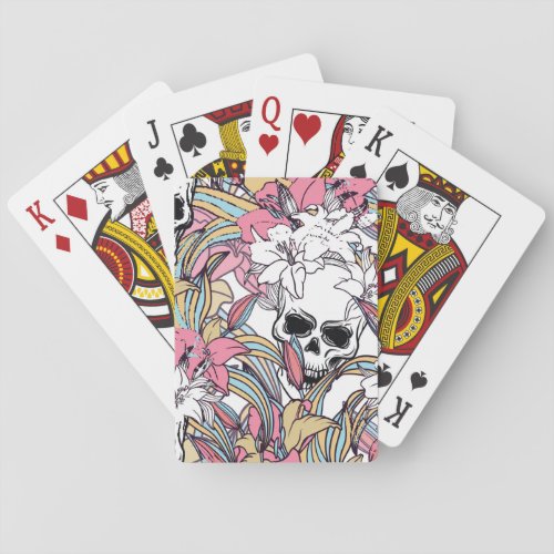 Skulls Lily Flowers Boho Vintage Playing Cards