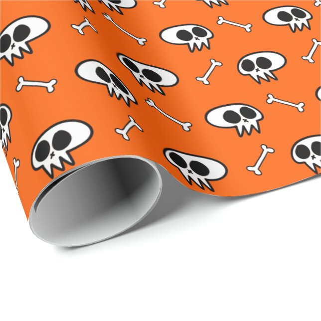 Skulls n' Bones (Orange) Wrapping Paper (Roll Corner)