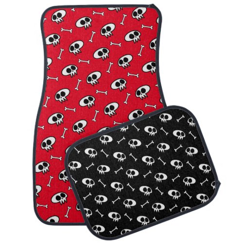 Skulls n Bones Red  Black Car Floor Mats