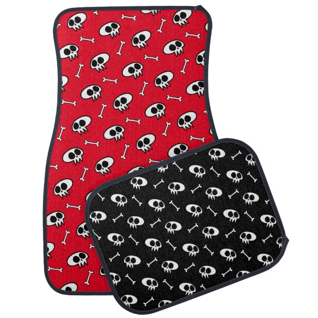 Skulls n' Bones (Red & Black) Car Floor Mats (Set)