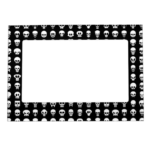 Skulls on black background magnetic picture frame
