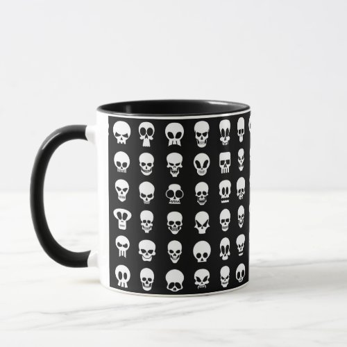 Skulls on black background mug