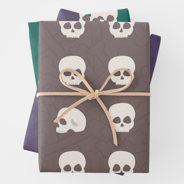 Skulls on bone background wrapping paper sheets (In situ)