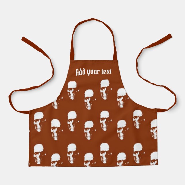 Skulls on brown custom apron (Front)