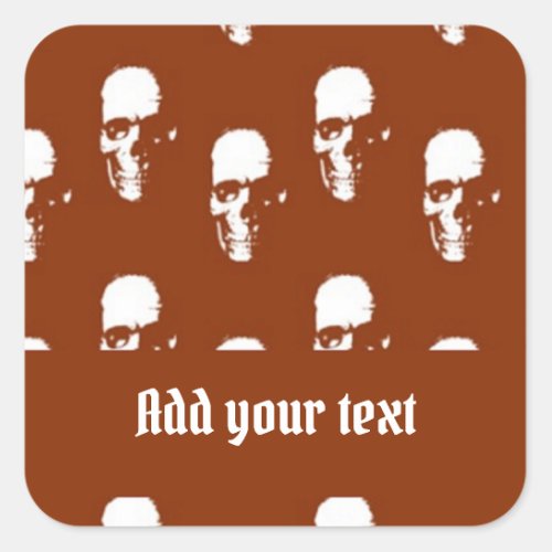 Skulls on brown custom square sticker