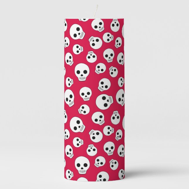 Skulls On Red Pillar Candle (Front)
