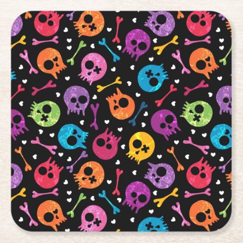 Skulls pattern 2 square paper coaster