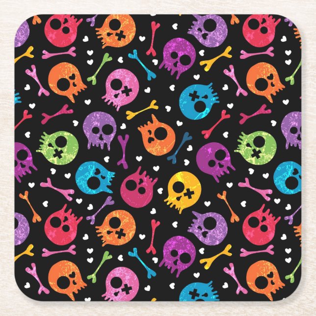 Skulls pattern 2 square paper coaster (Front)