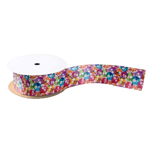 Skulls pattern 3 satin ribbon (Spool)