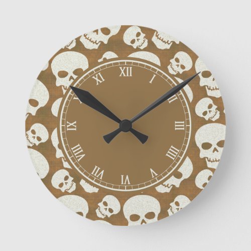 Skulls Pattern Design Roman Numbers Round Clock