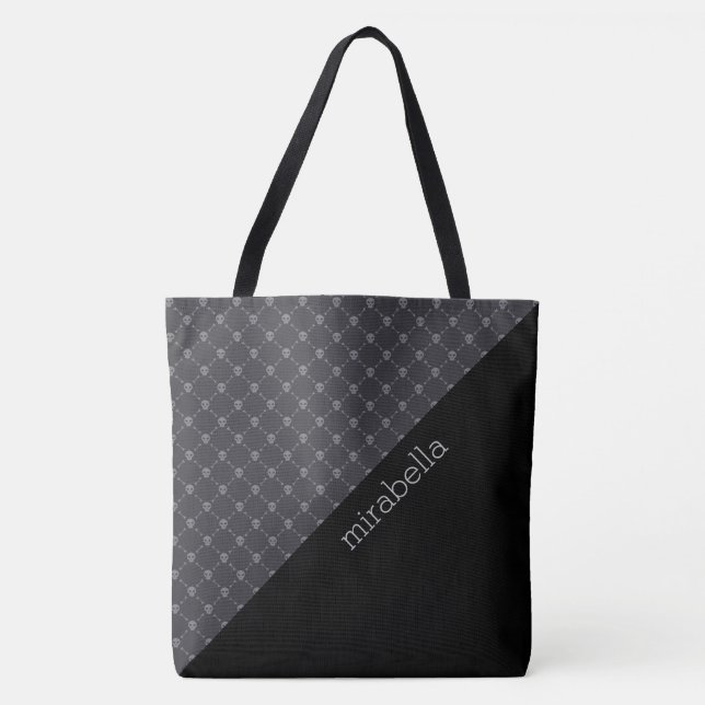 Skulls Pattern Monogrammed Tote Bag (Front)