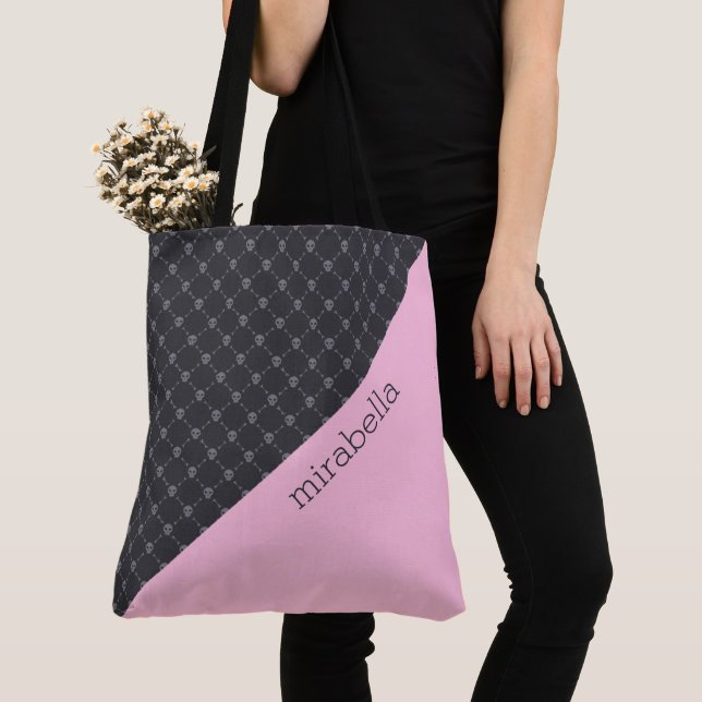 Skulls Pattern Monogrammed Tote Bag (Close Up)
