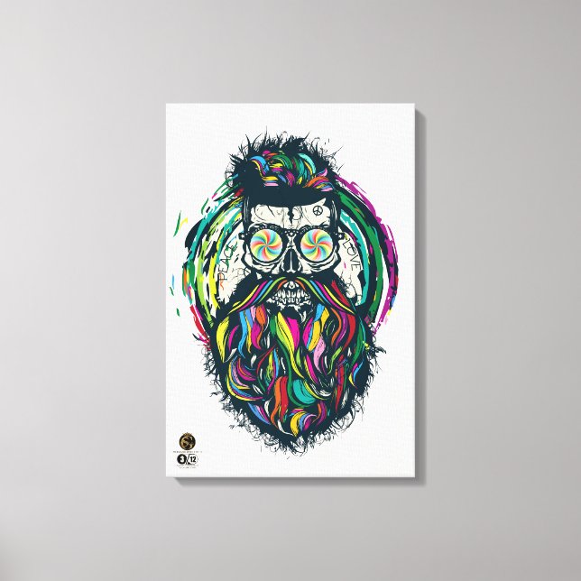 Skulls peace and love hipster head canvas print (Front)