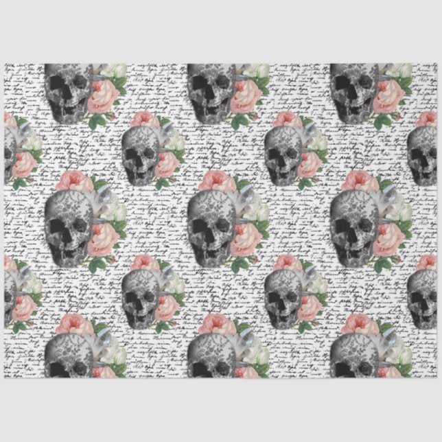 Skulls & Pink Roses Tissue Paper (Front)
