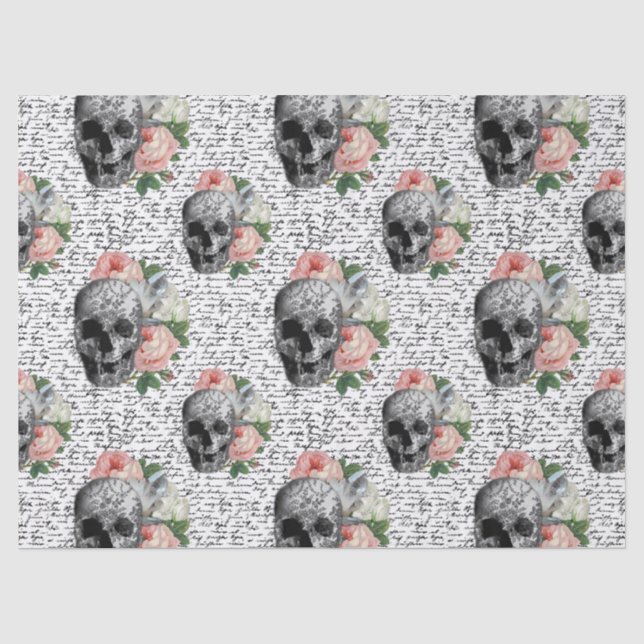 Skulls & Pink Roses Tissue Paper (Front)