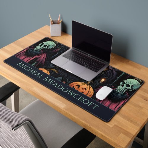 Skulls Pumpkins Black Gothic Desk Mat
