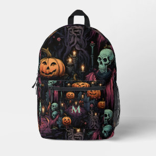 Skulls Pumpkins Black Gothic Printed Backpack