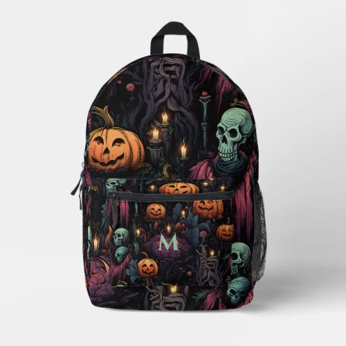 Skulls Pumpkins Black Gothic Printed Backpack