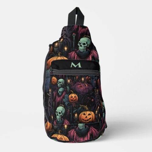 Skulls Pumpkins Black Gothic Sling Bag